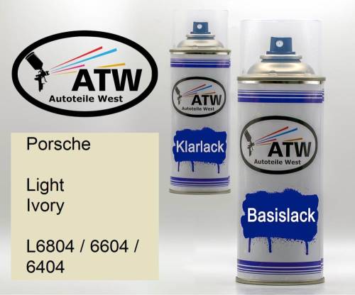 Porsche, Light Ivory, L6804 / 6604 / 6404: 400ml Sprühdose + 400ml Klarlack - Set, von ATW Autoteile West.